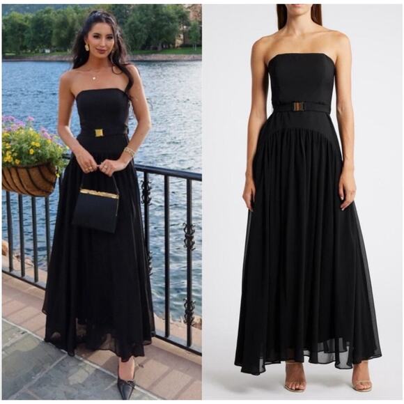 Anthropologie Hutch Carmel Strapless Belted Drop Waist Maxi Dress 0 - Picture 7 of 8